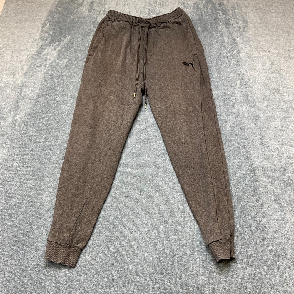 Puma SE Way 1 Joggers Pants Small Gray Logo Drawstring Waist Tapered Leg Outdoor